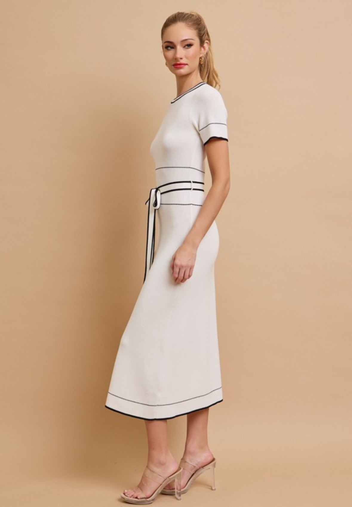 White Trim Midi Dress