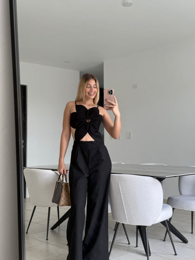Black Floral Cut Out Jumpsuit PREORDER 05/24/25 Aprox   PREMIUM COLLECTION