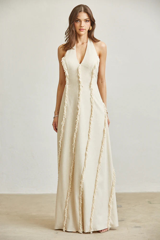 Fringe Halter Dress                     Premium Collection