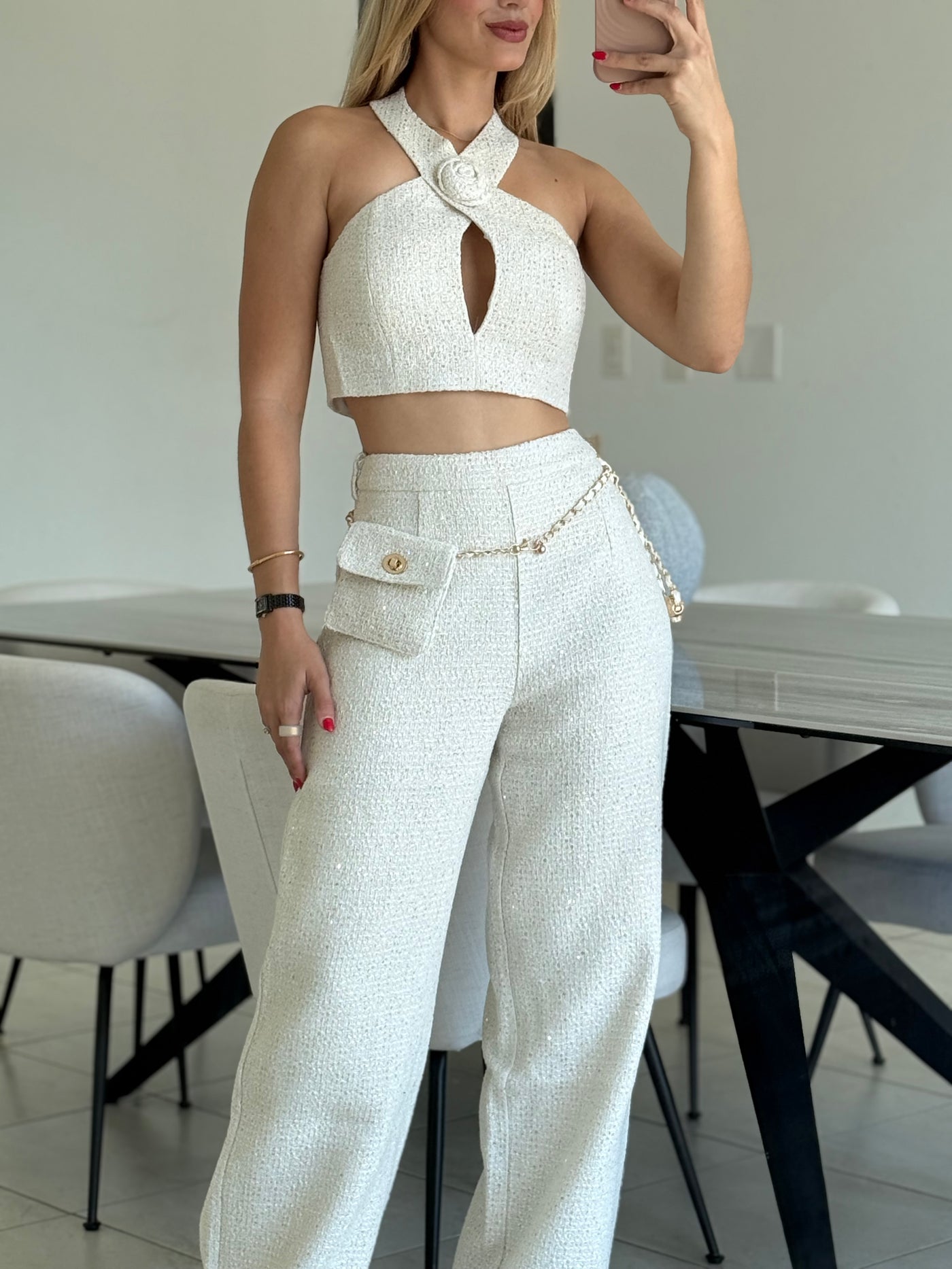 Sequined Tweed Top & Pant Set      PREMIUM COLLECTION