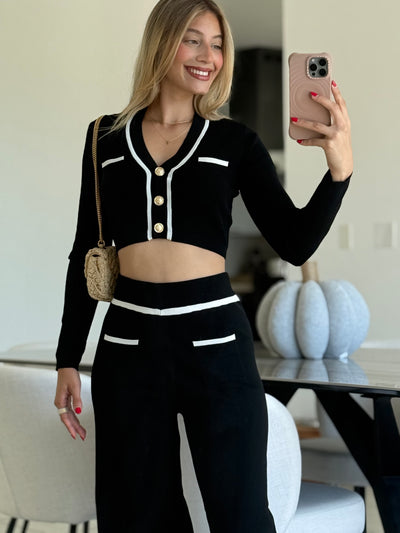 Cardigan Top & Hoght Waist Pant