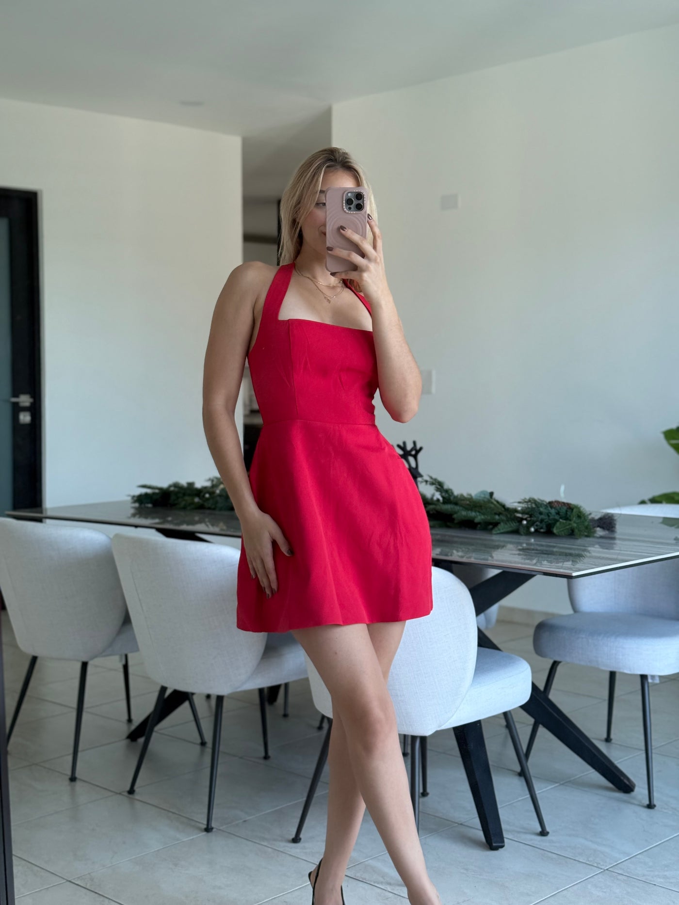 Red Halter Short Dress