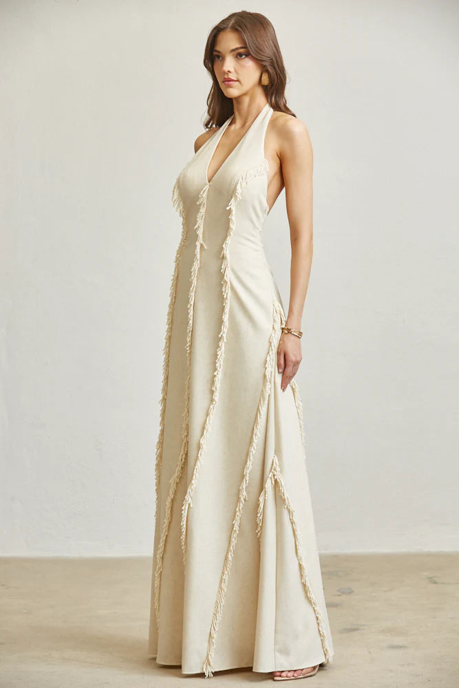 Fringe Halter Dress                     Premium Collection