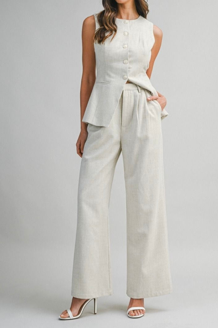 Solid Button Down Vest & Pant Set