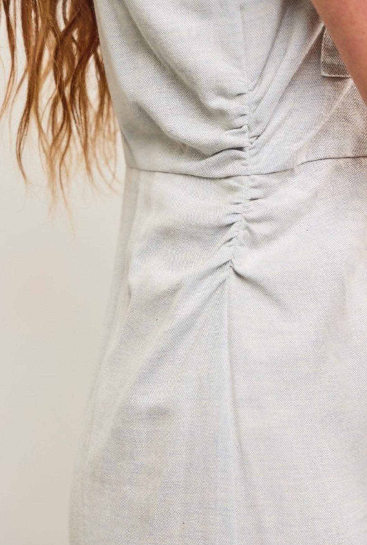 Chambray Side Rushed Dress PREORDER 02/11/25 Aprox