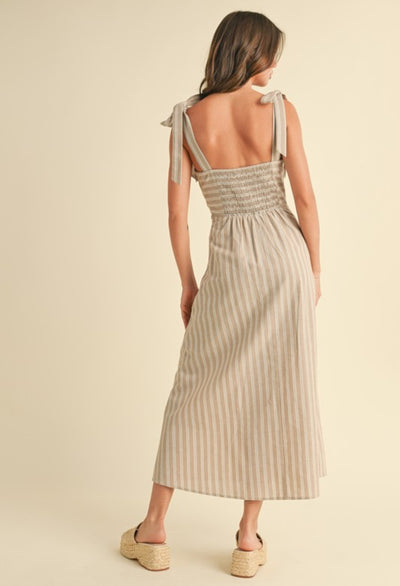 Striped Shoulder Tie Midi Dress PREORDER 02/28/25 Aprox