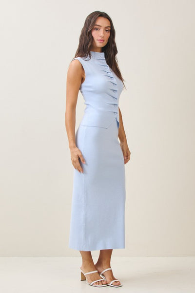 Pleated Front Top & Skirt Set