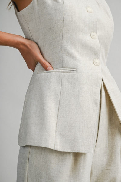 Solid Button Down Vest & Pant Set